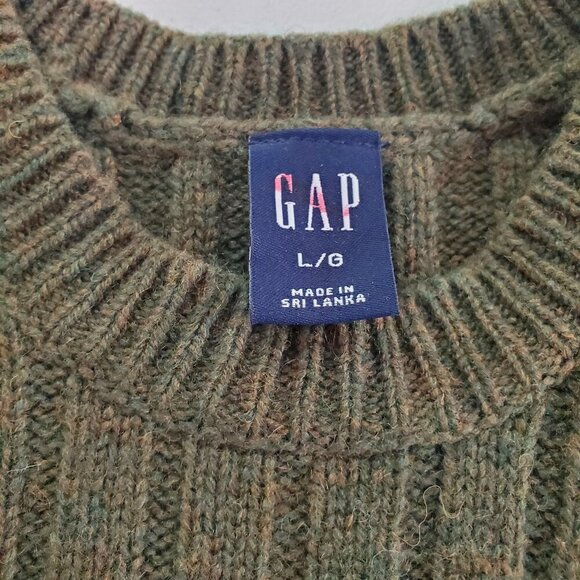 GAP SZ L Men's Ribbed Crewneck 100% Lambswool Ribbed Knit Green Crewneck Sweater - Picture 5 of 7